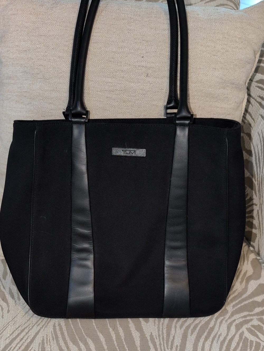 Vintage Tumi Black Canvas and Leather Tote Bag